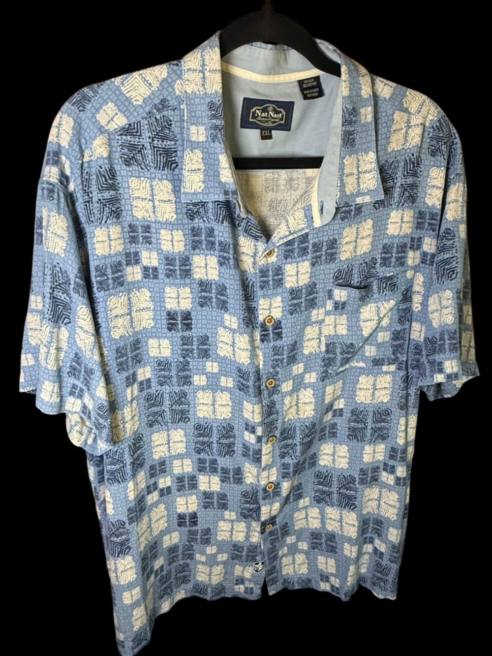 Nat Nast Luxury Originals Men’s silk shirt Blue & White Hawaiian print XXL